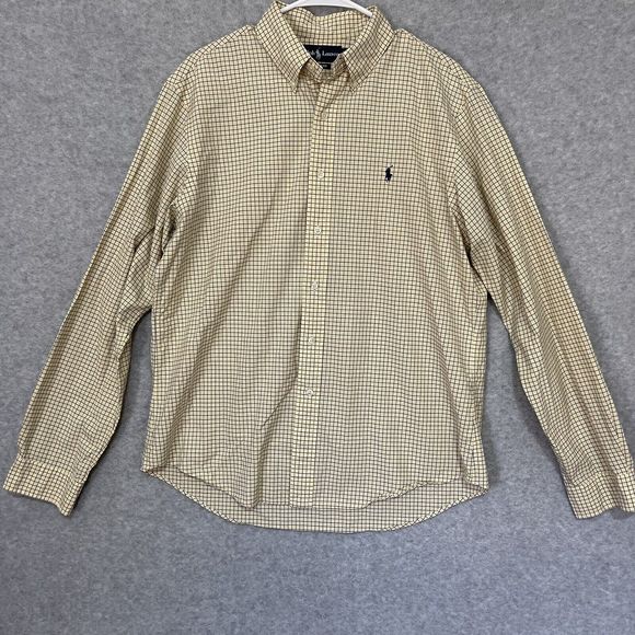 POLO RALPH LAUREN  Yellow‎ Checkered BUTTON SHIRT Size 16 1/2 Custom Fit - Picture 1 of 6